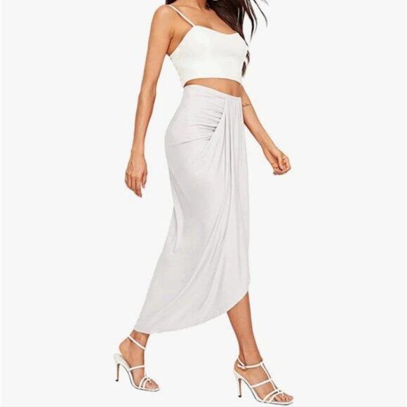 LAST CALL//Draped Maxi Skirt in White by Shein NWOT Size XL - Picture 2 of 12